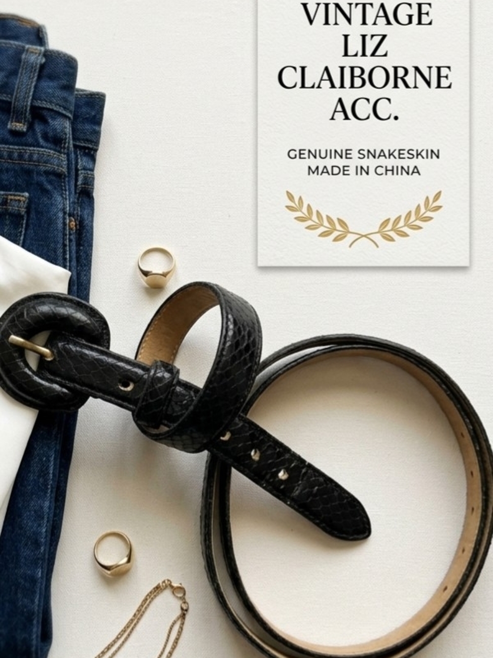 Liz Claiborne Black Snakeskin Round-Buckle Belt